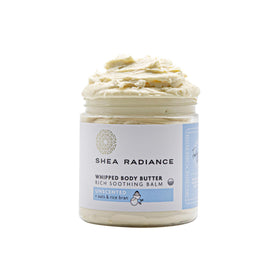 Shea Radiance front jar showing clean unscented packaging and size benefit