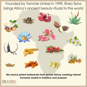 Shea Terra Organics oil texture close-up highlighting rich color and smooth finish for topical use