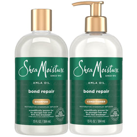 SheaMoisture front packaging showing the amla bond repair set and clear benefit