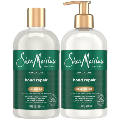 SheaMoisture front packaging showing the amla bond repair set and clear benefit