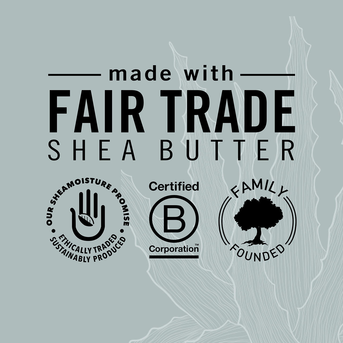 Shea Moisture bar beside raw shea and black soap ingredients emphasizing sourcing