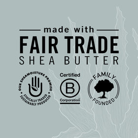 Shea Moisture bar beside raw shea and black soap ingredients emphasizing sourcing