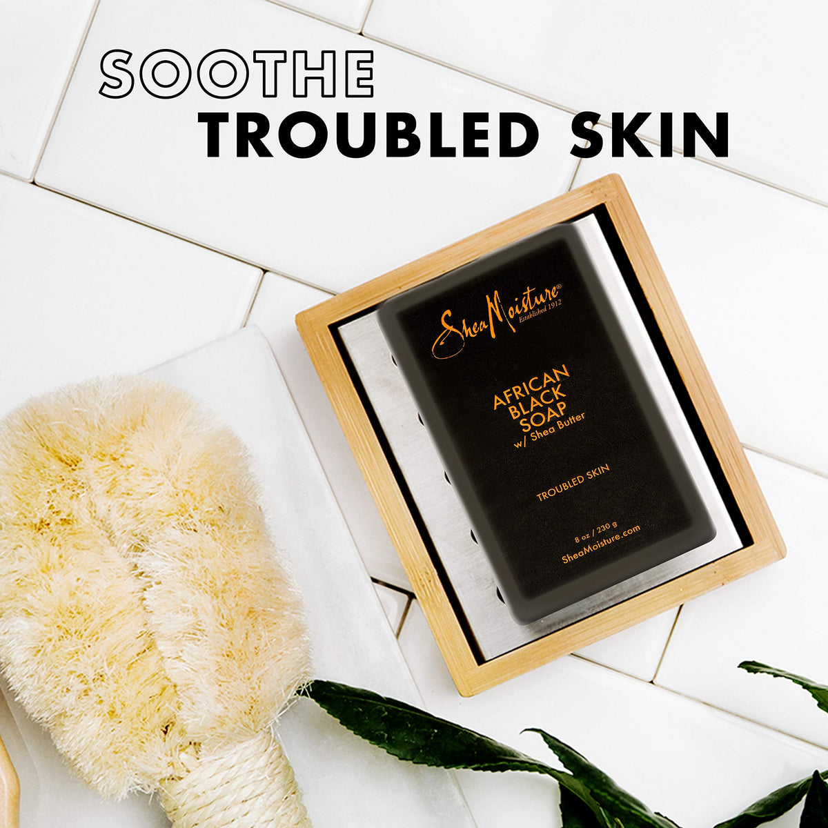 Shea Moisture bar paired with clarifying toner to suggest step-by-step use