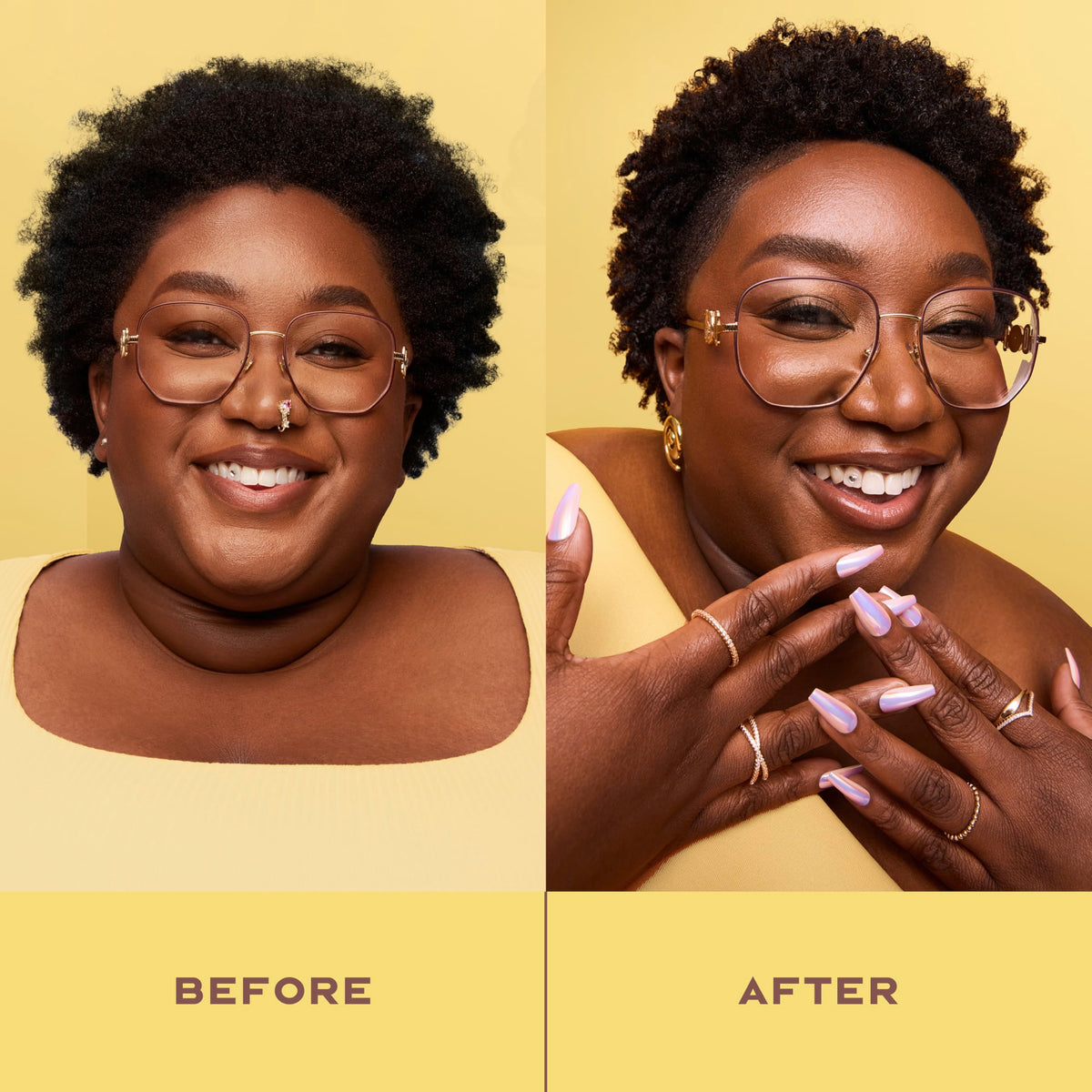 Before and after images with SheaMoisture showing reduced frizz and improved shine