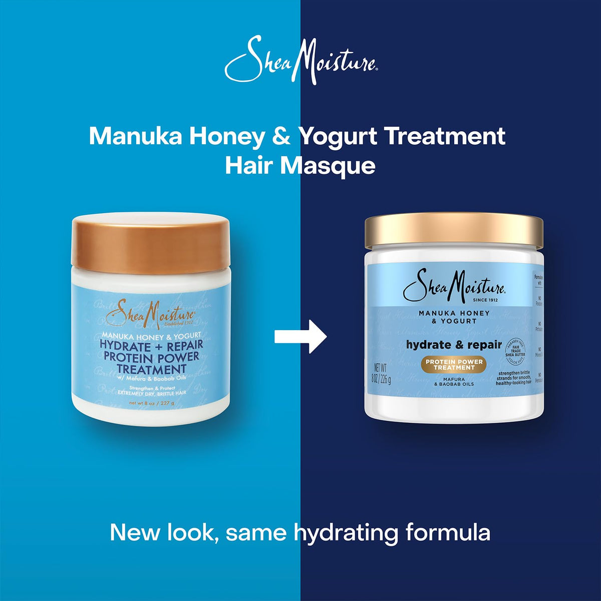 SheaMoisture before and after showing reduced frizz and smoother hair