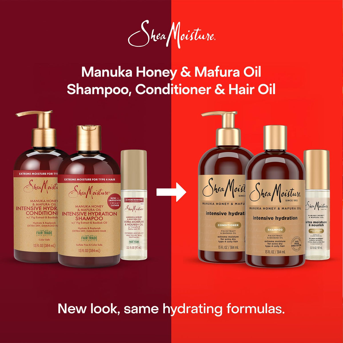 SheaMoisture before and after hair shine comparison showing improved gloss