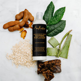 SheaMoisture bottle on bathroom shelf lifestyle scene suggesting everyday routine use
