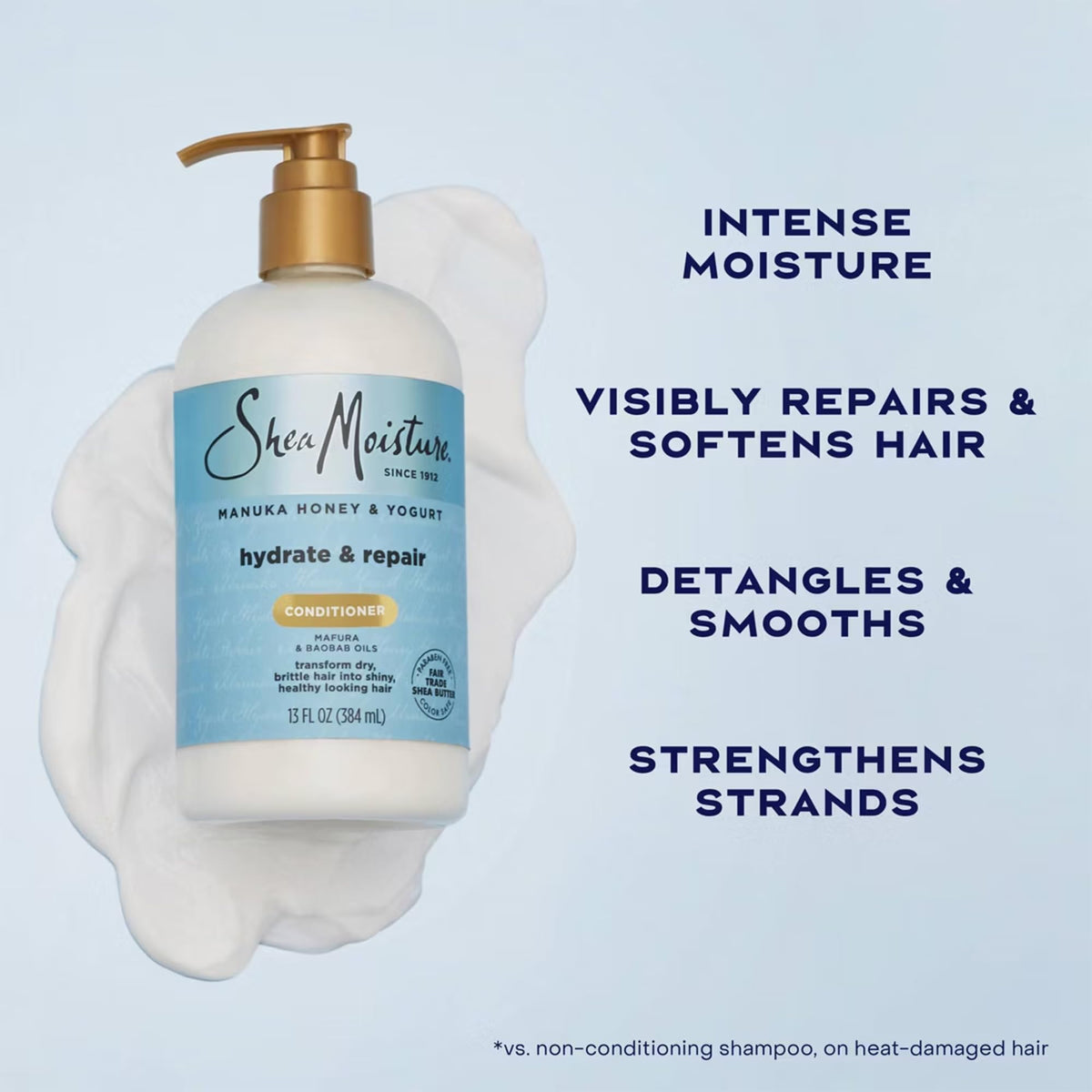 SheaMoisture label close-up highlighting Manuka honey yogurt botanical ingredients