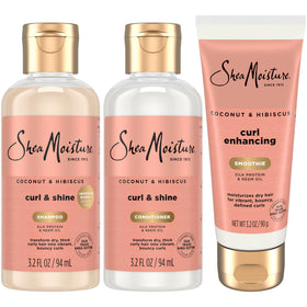 SheaMoisture travel bundle front packaging showing trio and scent benefits