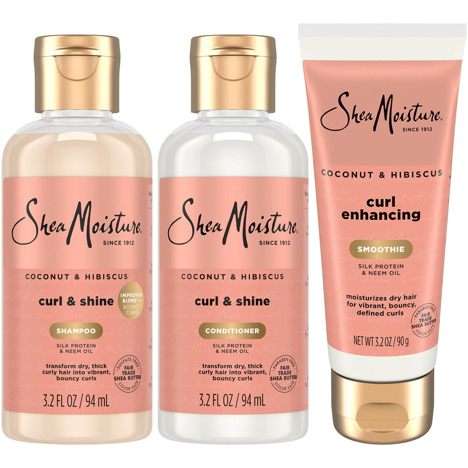 SheaMoisture travel bundle front packaging showing trio and scent benefits