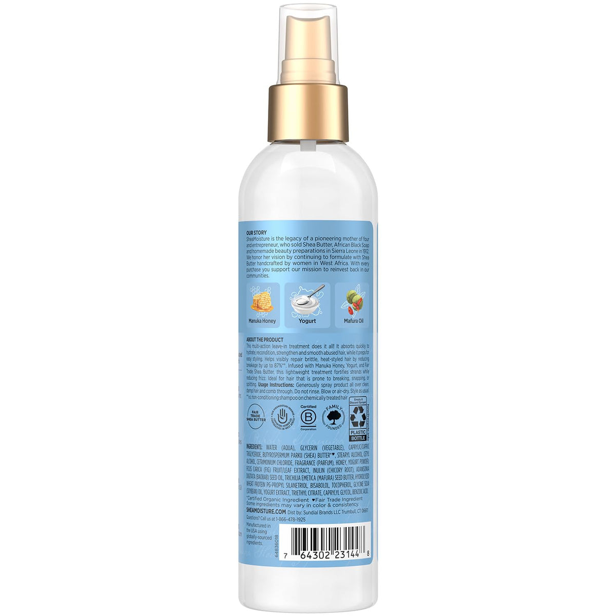 SheaMoisture close-up spray nozzle demonstrating easy application benefit