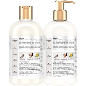SheaMoisture close-up label highlighting key ingredients and clean formulation benefits