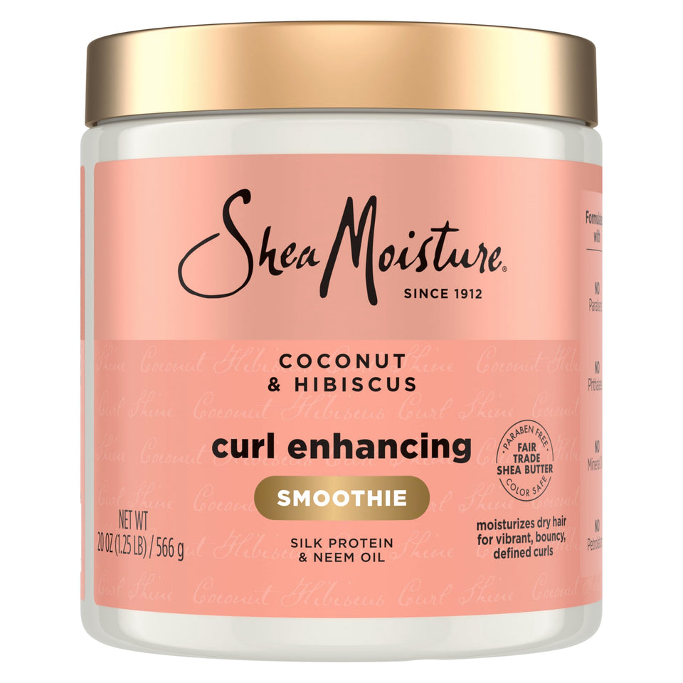 SheaMoisture front tub showing product packaging and confident curl definition