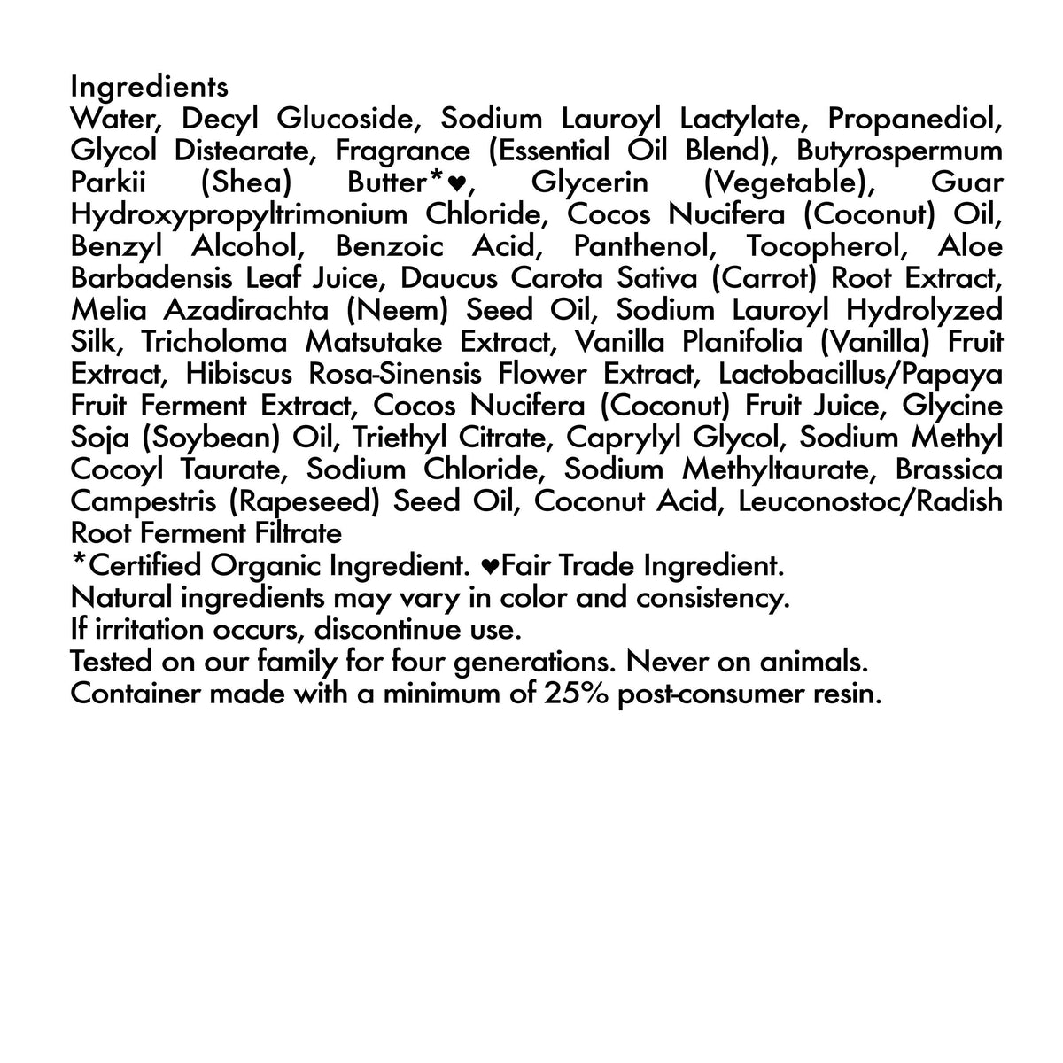 Shea Moisture ingredients label view showing shea butter and hibiscus for ingredient clarity