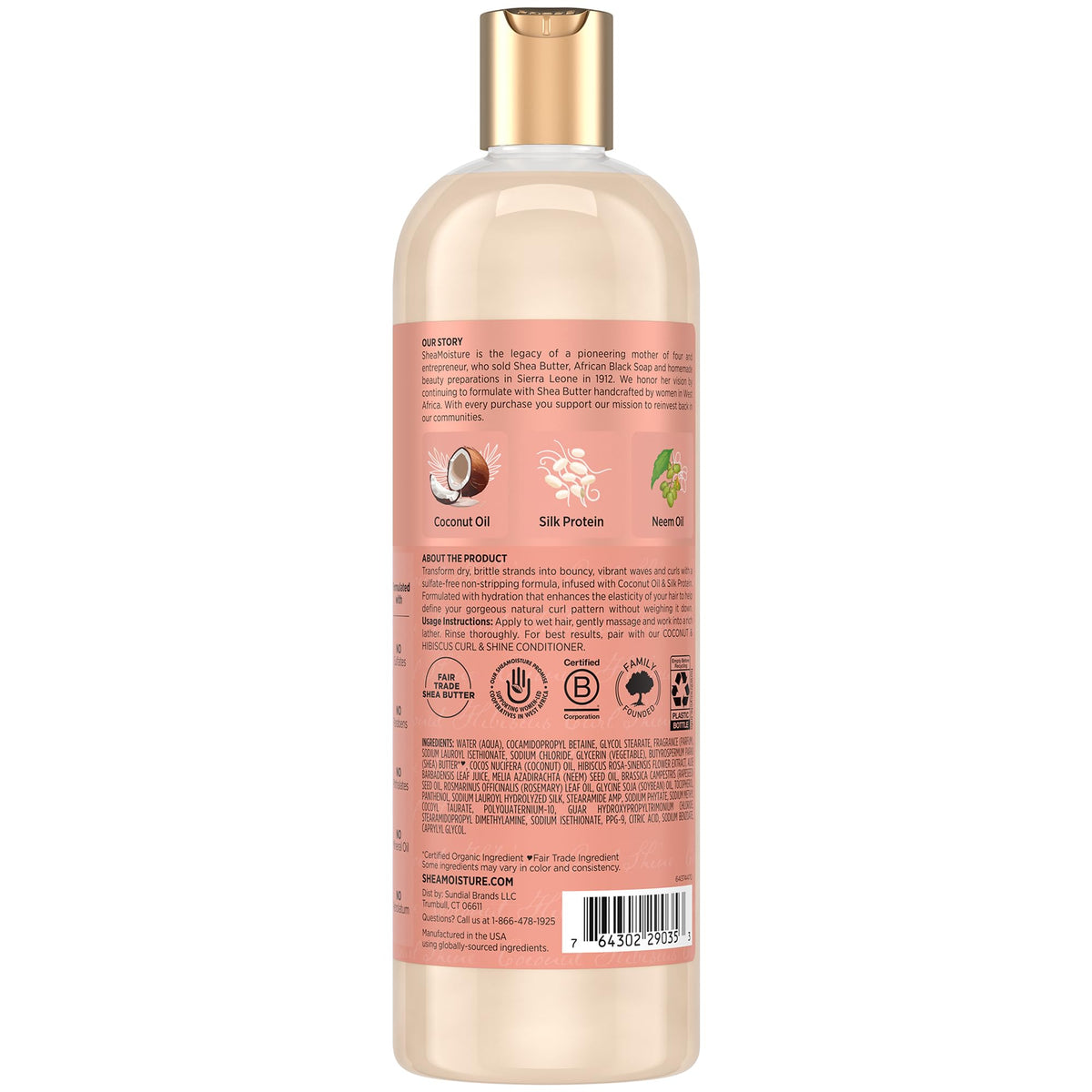 Shea Moisture pump dispenser close-up for easy, controlled shampoo use