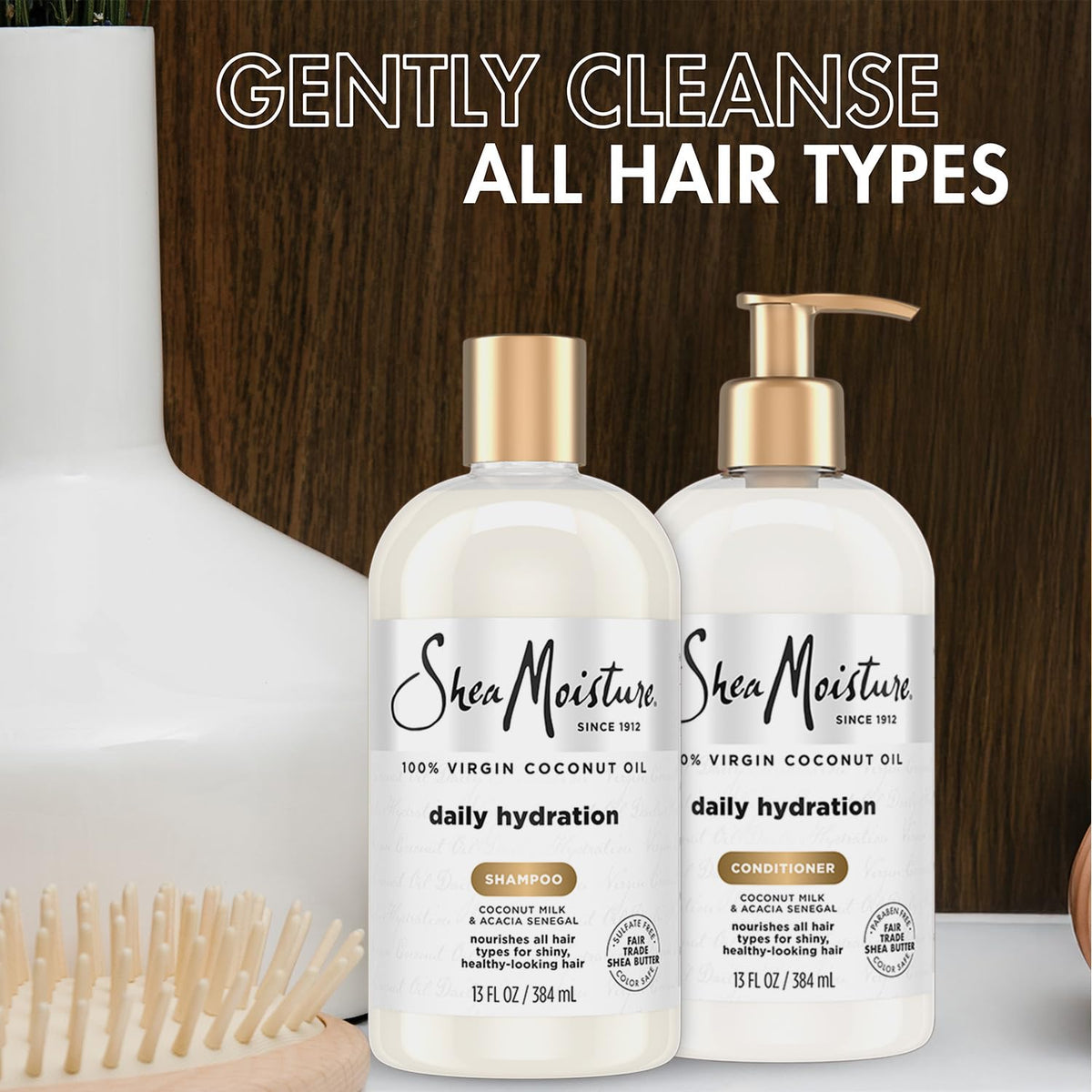 SheaMoisture conditioner being applied to wet hair for detangling and smoothing benefit