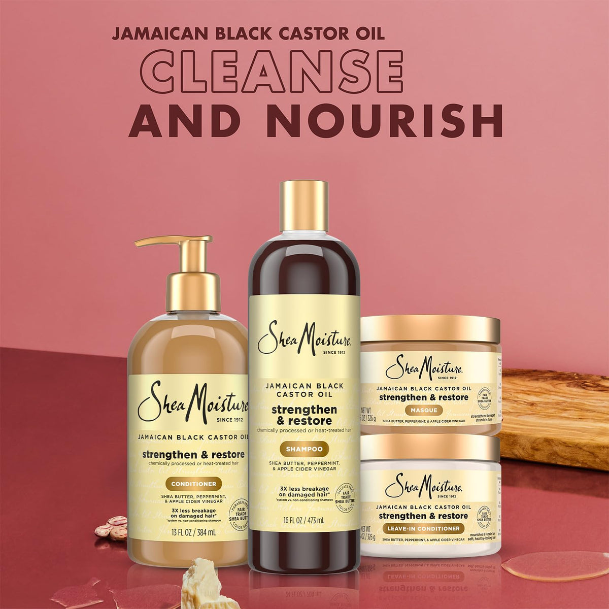 SheaMoisture conditioner being poured to show creamy texture and detangling benefit
