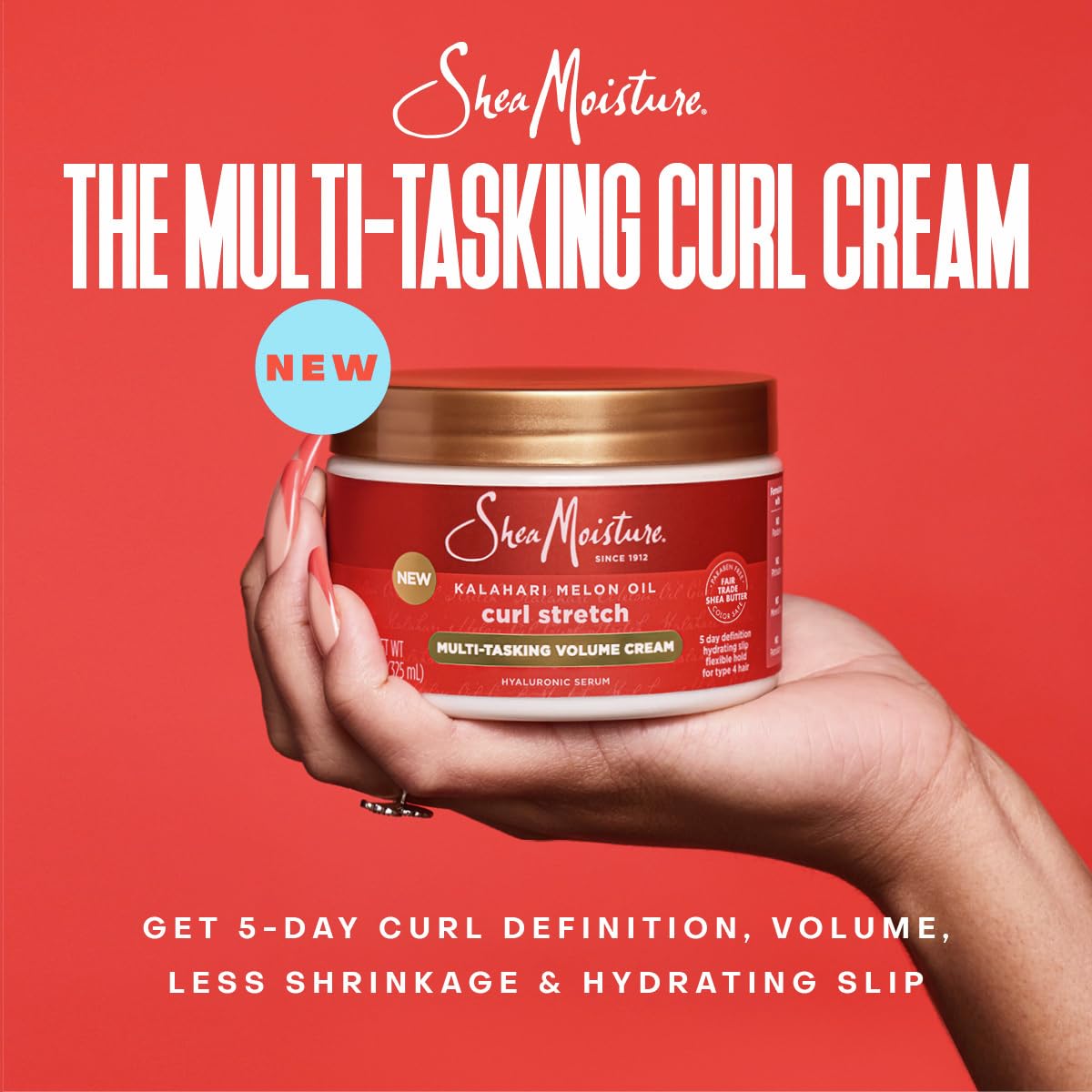 Shea Moisture close-up of volume cream texture demonstrates smooth slip for detangling