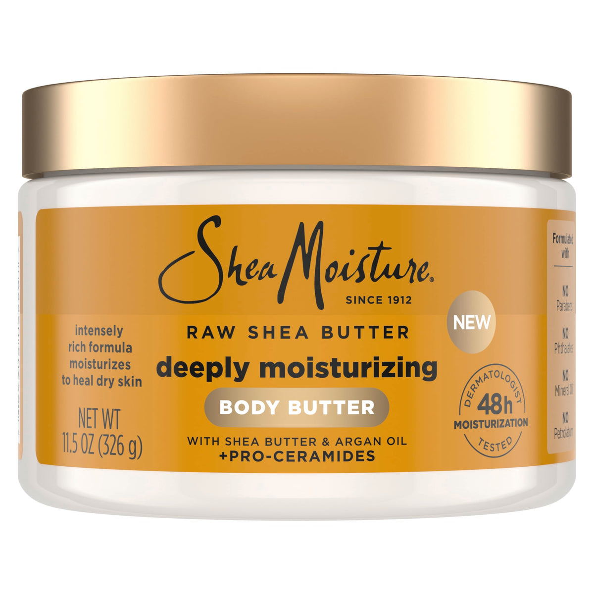SheaMoisture front jar view showing 11.5 oz packaging and calming design for easy selection