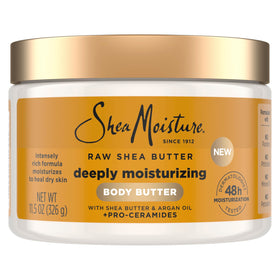 SheaMoisture front jar view showing 11.5 oz packaging and calming design for easy selection