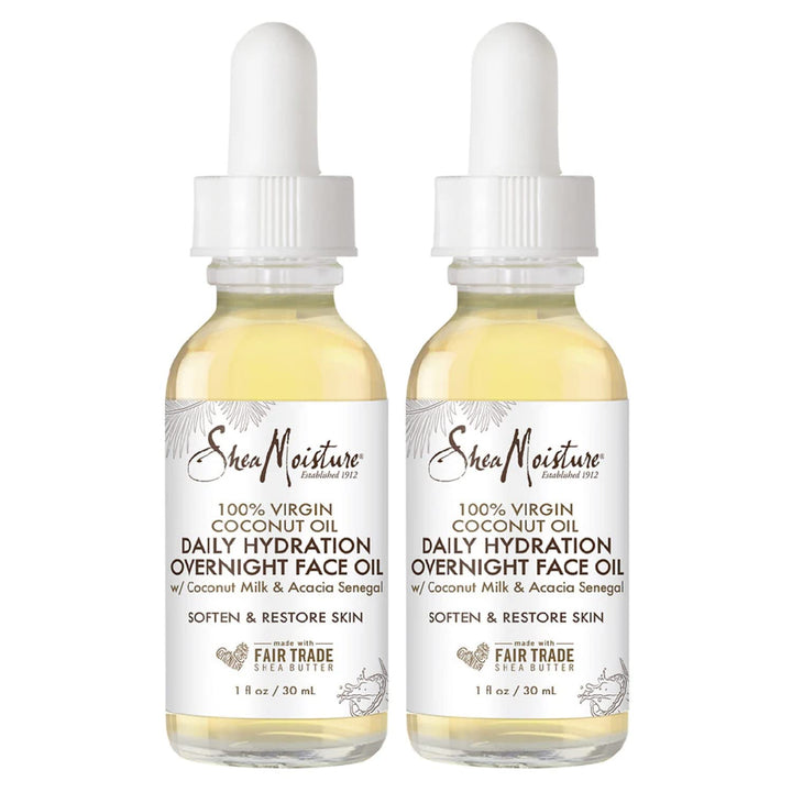 Shea Moisture front packaging showing coconut face oil bottle and benefits