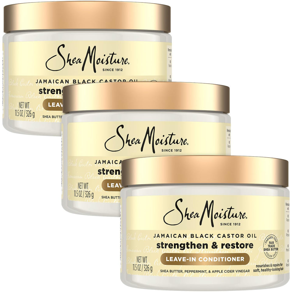 Shea Moisture front packaging shows product benefits and Jamaican Black Castor Oil