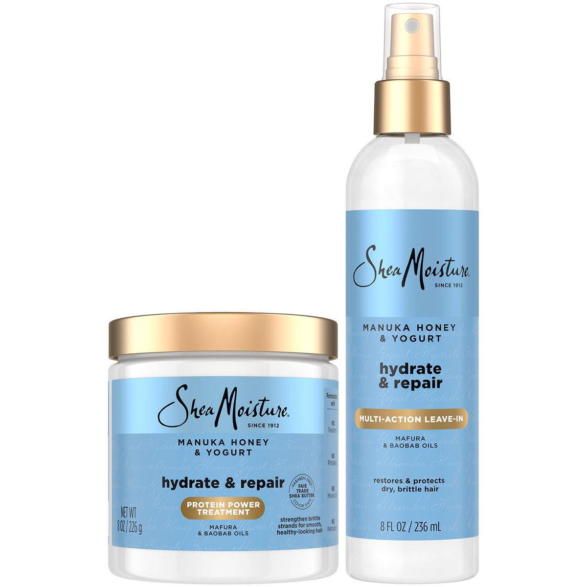 SheaMoisture front packaging showing repair duo and clear benefits