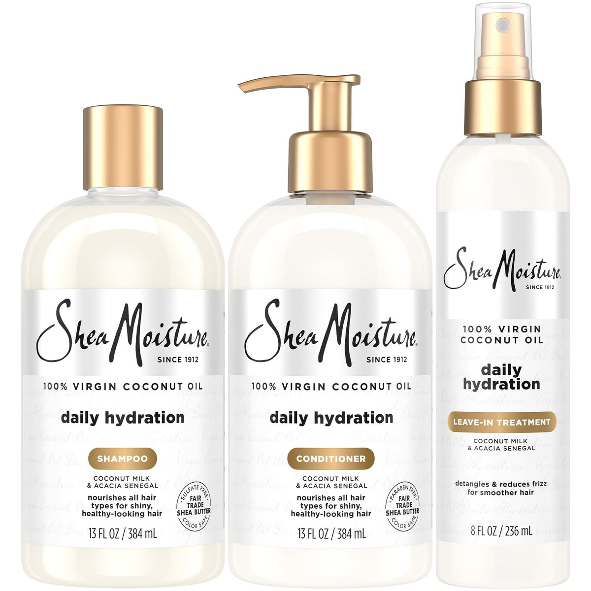 SheaMoisture front packaging showing the 3-piece hydrating set and product benefits