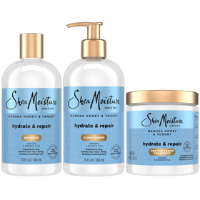 SheaMoisture front packaging showing full hydrate and repair set for easy identification and benefits