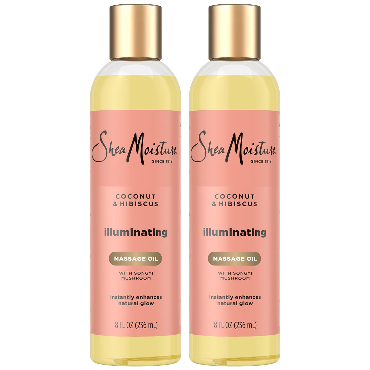 SheaMoisture front packaging showing two bottles and product benefits