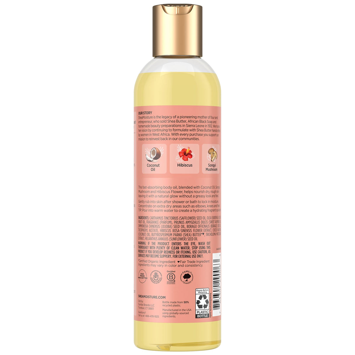 SheaMoisture bottle cap open with oil being dispensed for easy use