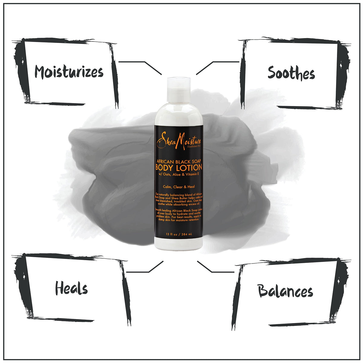 SheaMoisture aloe vera and oats ingredients display emphasizing soothing benefits