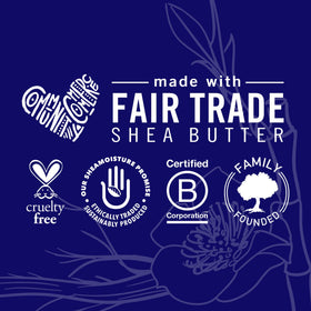 Shea Moisture ingredients display with sugarcane and meadowfoam visuals