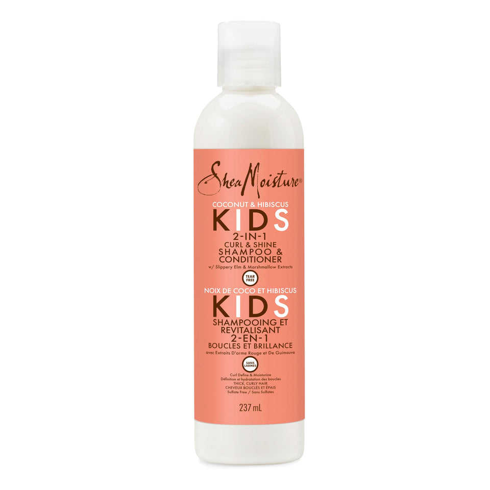 SheaMoisture kids 2‑in‑1 front packaging showing bottle and label, promotes gentle cleansing