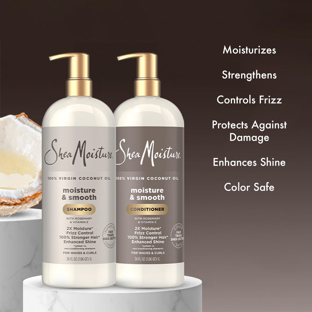 SheaMoisture label detail with ingredients like coconut and rosemary highlighted