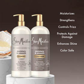 SheaMoisture label detail with ingredients like coconut and rosemary highlighted