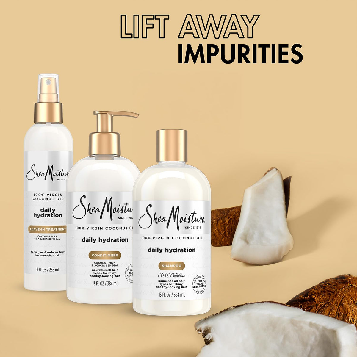 SheaMoisture leave-in treatment bottle illustrating lightweight smoothing benefits