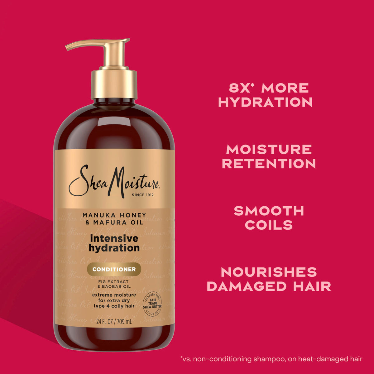 Shea Moisture Manuka honey ingredient display illustrating moisture