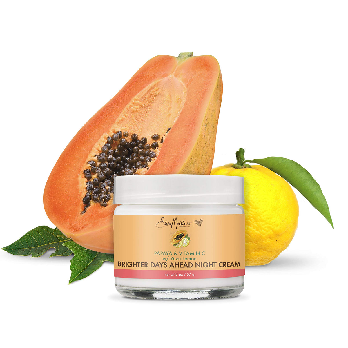 SheaMoisture jar on nightstand in bedroom conveying nighttime brightening routine