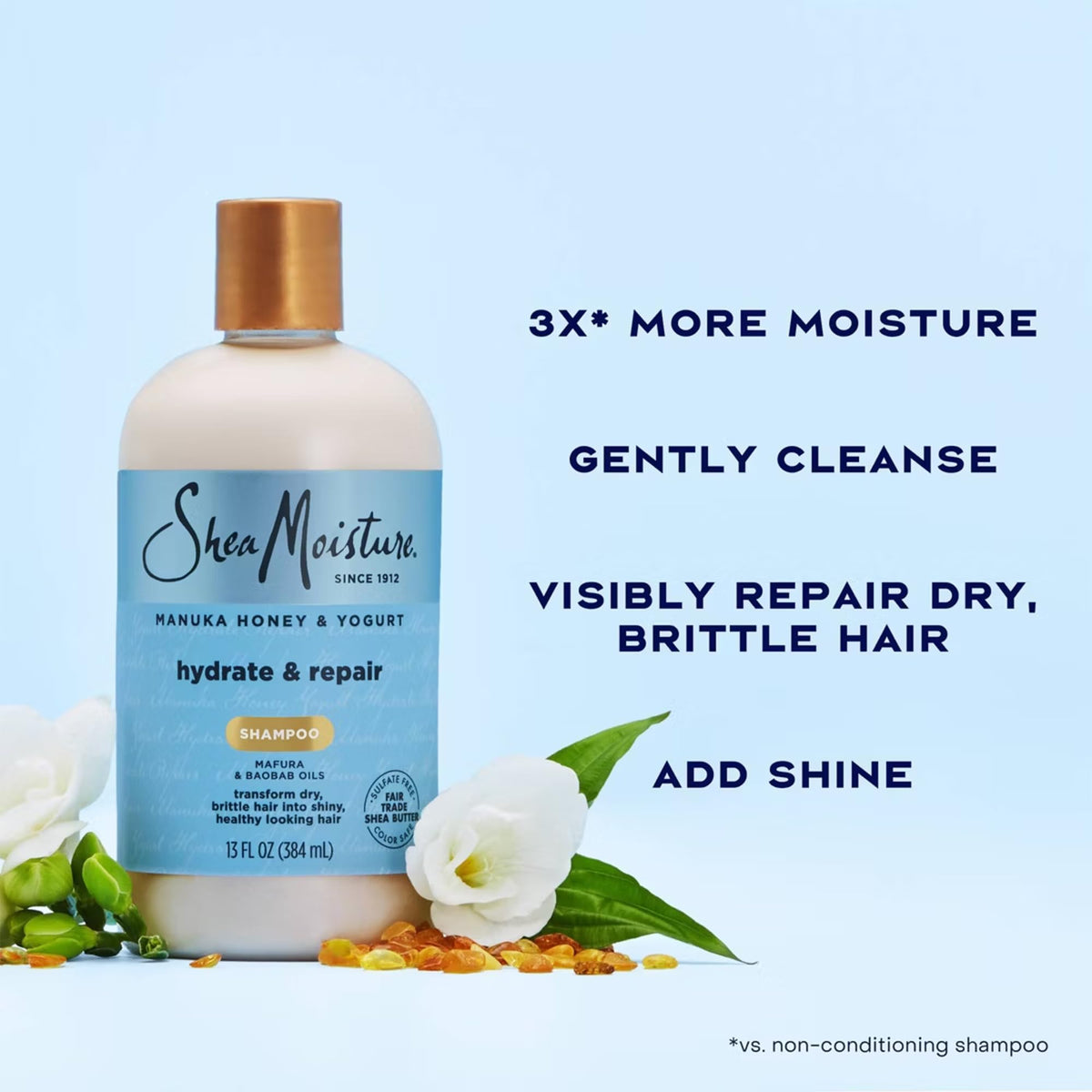SheaMoisture oil droplet on hand showing targeted repair and shine boost
