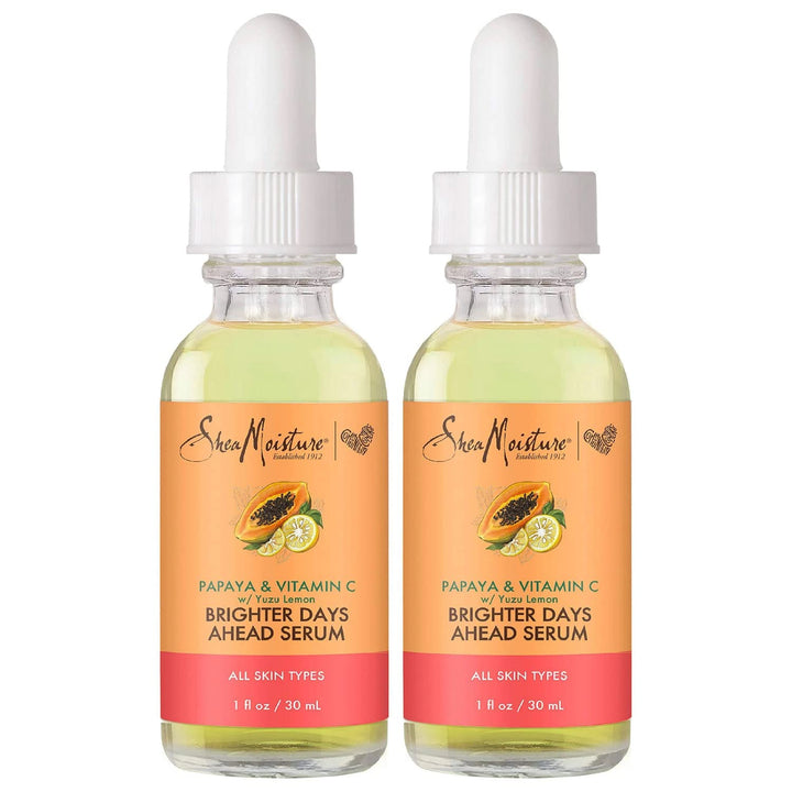 SheaMoisture front packaging showing two 1 oz bottles and product benefits