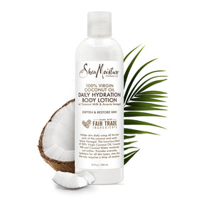 SheaMoisture pump and label closeup highlighting ingredients and fair trade