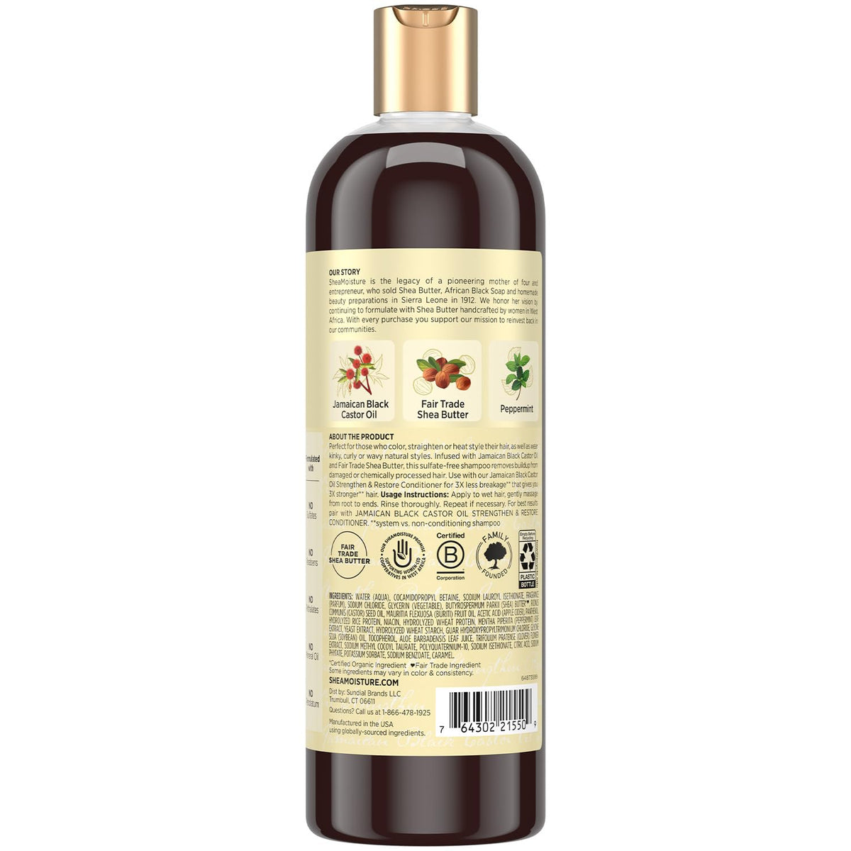 Shea Moisture bottle top label with clear branding and usage directions