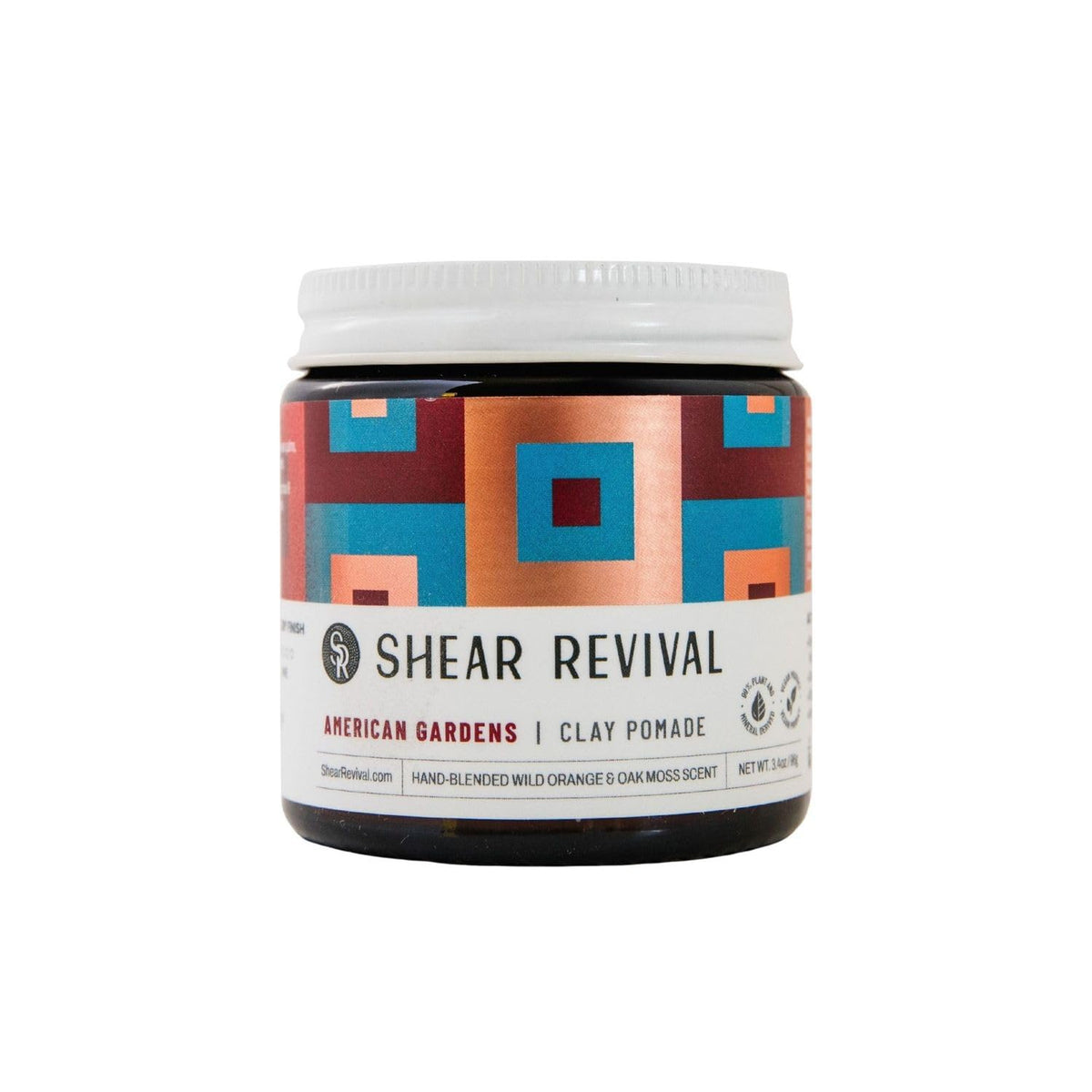 Shear Revival front jar showing label and travel-friendly amber glass