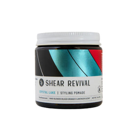 Shear Revival front jar view showing label and portable size benefit