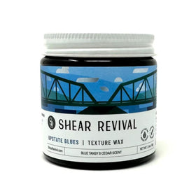 Shear Revival front jar showing label and amber glass, highlights travel-friendly packaging
