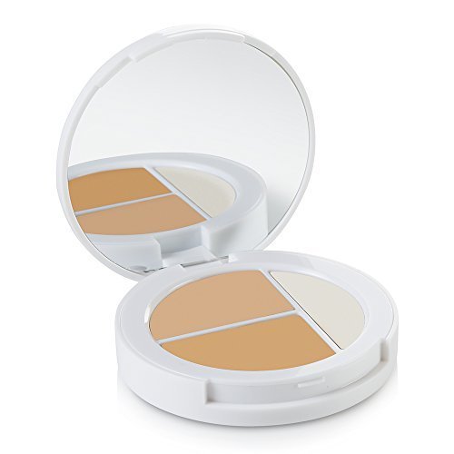 Sheer Cover open palette top-down view showing two concealers and highlighter