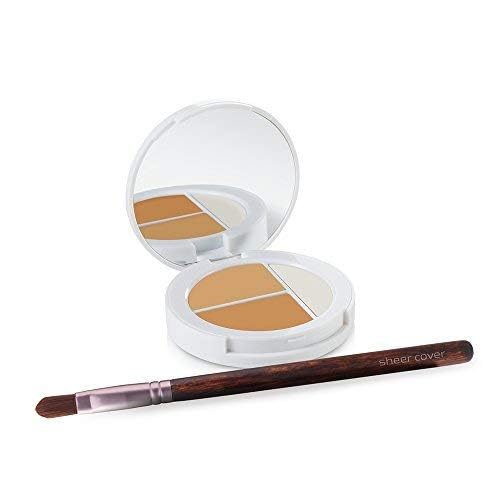 Sheer Cover open trio pans showing two concealers and highlighter for custom mixing