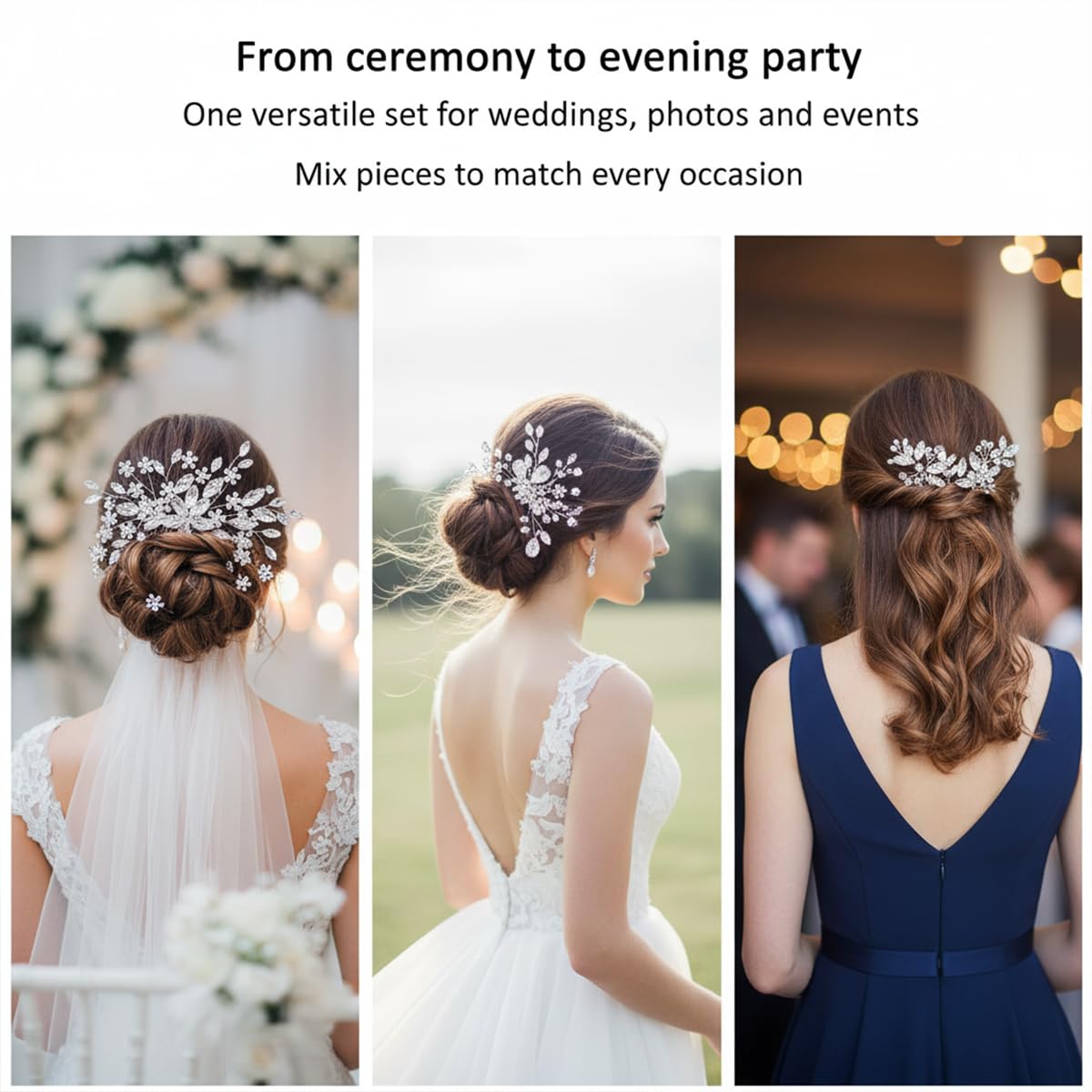 SHEHARUHI hair comb and pins placed in bridal updo for secure, elegant hold