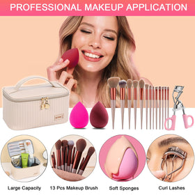 SHELAKIN makeup bag beside passport to show travel-ready size and organized storage benefit